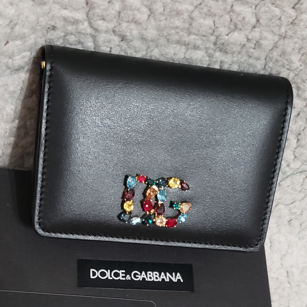 Dolce & Gabbana Multicolor Stone DG Bi-Fold Leather Wallet